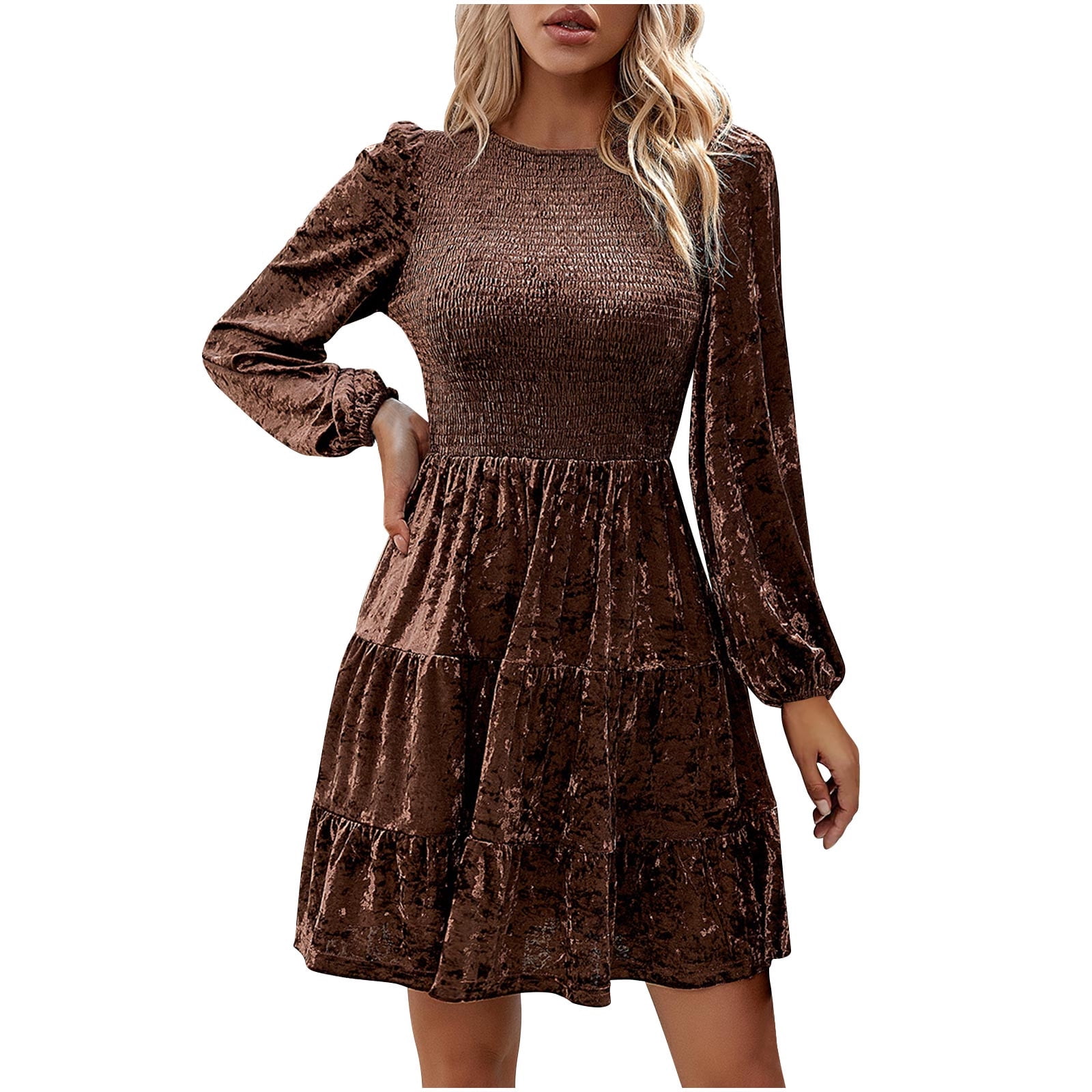 FAIWAD Women's Velvet Cocktail Dress Lantern Long Sleeve High