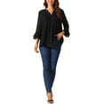 thumbnail image 2 of INSPIRE CHIC Women's V Neck Solid Pintuck Top Double Ruffle 3/4 Sleeve Lightweight Casual Tops, 2 of 4