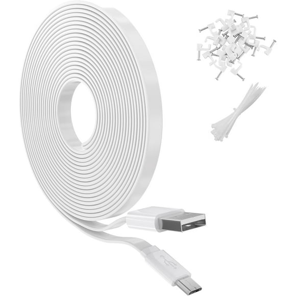 UTAH-20FT/6M Flat Power Extension Cable for WyzeCam, YI Camera NestCam Blink Wyze Cam OG Wyze Cam Pan Netvue Kasa Cam Cloud Camera Arlo Q Furbo Dog, USB to Micro USB Durable Charging and Data Sync Co