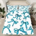 thumbnail image 2 of Manfei Kawaii Princess Bow Twin Sheet Sets, Cartoon Blue Bow-tie Twin Fitted Sheet, Fairy Tale Ribbon Style Flat Sheet, Luxury Bedroom Decor, 3pcs, 2 of 7