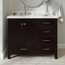 Ariel Cambridge 43 In. Left Offset Oval Sink Vanity With White Quartz Countertop In Espresso