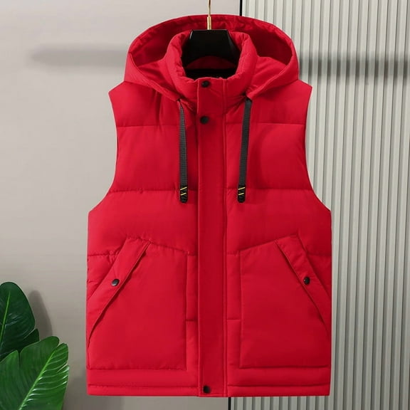 FDGIU Men's Oversized Puffer Vest - Stand Collar Zip-Up with Pockets, Lightweight Sleeveless Solid Color Jacket for Winter Casual Outdoor Wear