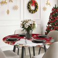 thumbnail image 6 of Round Table Cloth with Elastic Fitted Edged, Xmas Snowman Berry Bird on Red Waterproof Tablecloth for 55"-60" Tables Pine Tree Snow Reindeer Wipeable Indoor Table Cover for Kitchen Picnic Camping, 6 of 9