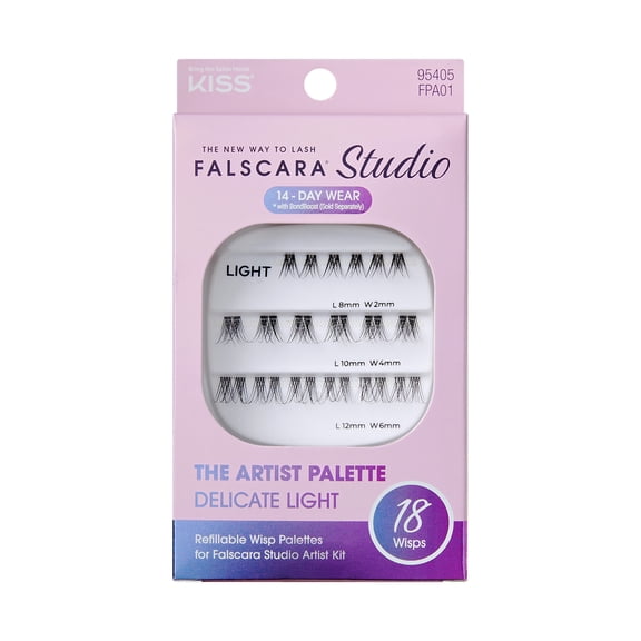 Kiss Falscara Studio False Eyelashes, Cluster Lashes, Delicate Light, Black, 8mm-12mm, 18 Pieces