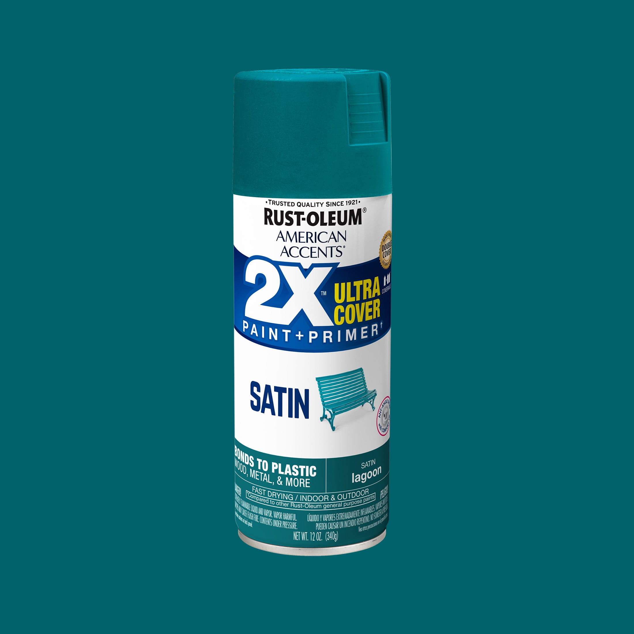 2-Pack Value - Rust-oleum american accents ultra cover 2x satin lagoon spray paint and primer in 1, 12 oz