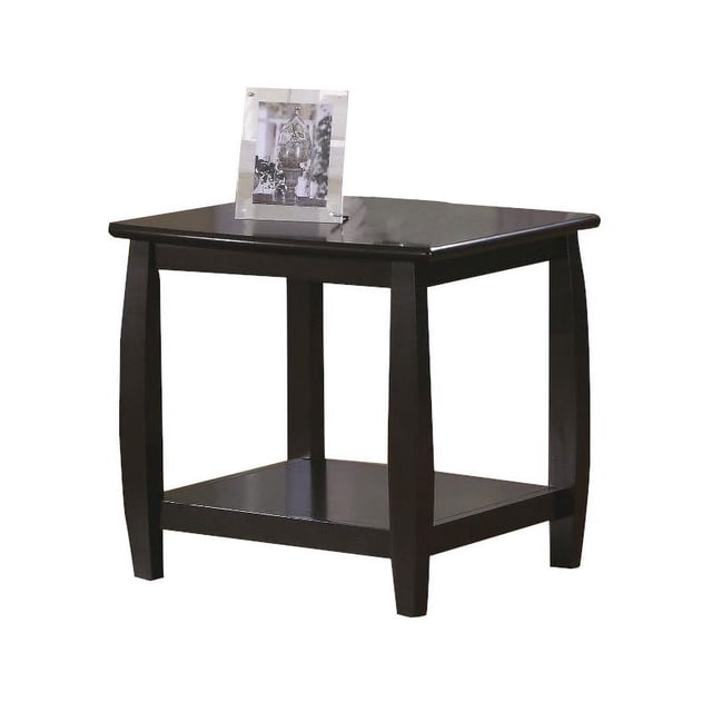 Coaster Transitional Wood Square End Table with Bottom Shelf in Espresso