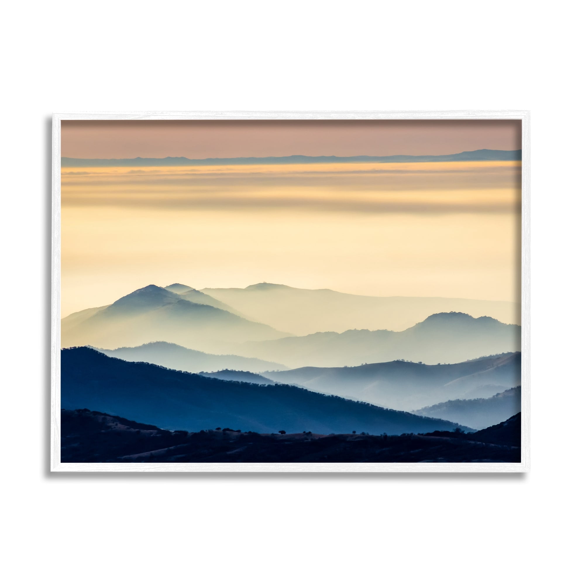 Stupell Industries Layered Foggy Sunrise Mountain Peaks Radiant Glow Photograph White Framed Art Print Wall Art, Design by Jeff Poe Photography