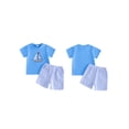 thumbnail image 2 of BemeyourBBs Toddler Baby Boys Summer Outfits Infant Baby Boy Beach Holiday Clothes 2T 3T 4T Sailboat Embroidery Short Sleeves T-Shirt and Pockets Striped Shorts Set, 2 of 9