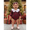 thumbnail image 5 of Cjfdfy Newborn Baby Girl Christmas Romper Plaid Print Long Sleeve Ruffle Lace Collar Romper With Headband Infant Cute My First Christmas Fall Winter Outfits 0-18M, 5 of 9