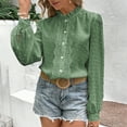 thumbnail image 7 of AXXD Green Basic Sexy Tops for Women 2024 Lace Early Spring Dress Solid Color Bubble Sleeve Blouse Long Sleeve Standing Collar Top, 7 of 7