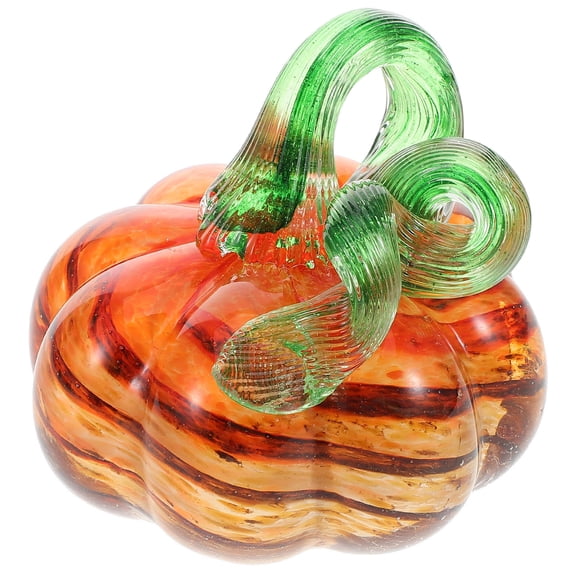 YUYUETIME Fall Pumpkin Figurine Orange Hand Blown Glass Decorative Ornament for Mantel and Bookshelf