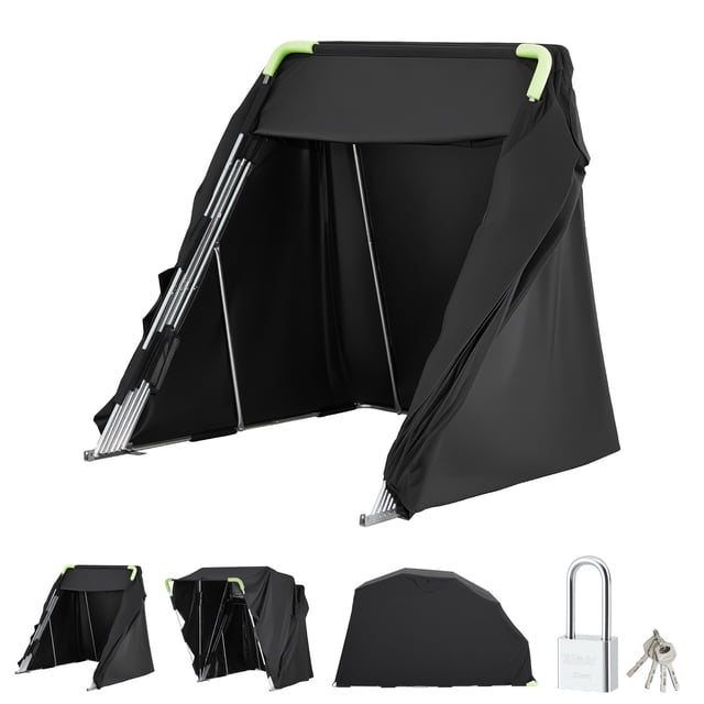 KFFKFF Abri de Rangement pour Moto avec Serrure de Sécurité, Tente de Garage Oxford 600D Rabattable, Housse de Moto Robuste Toutes Saisons avec Fenêtres de Ventilation
