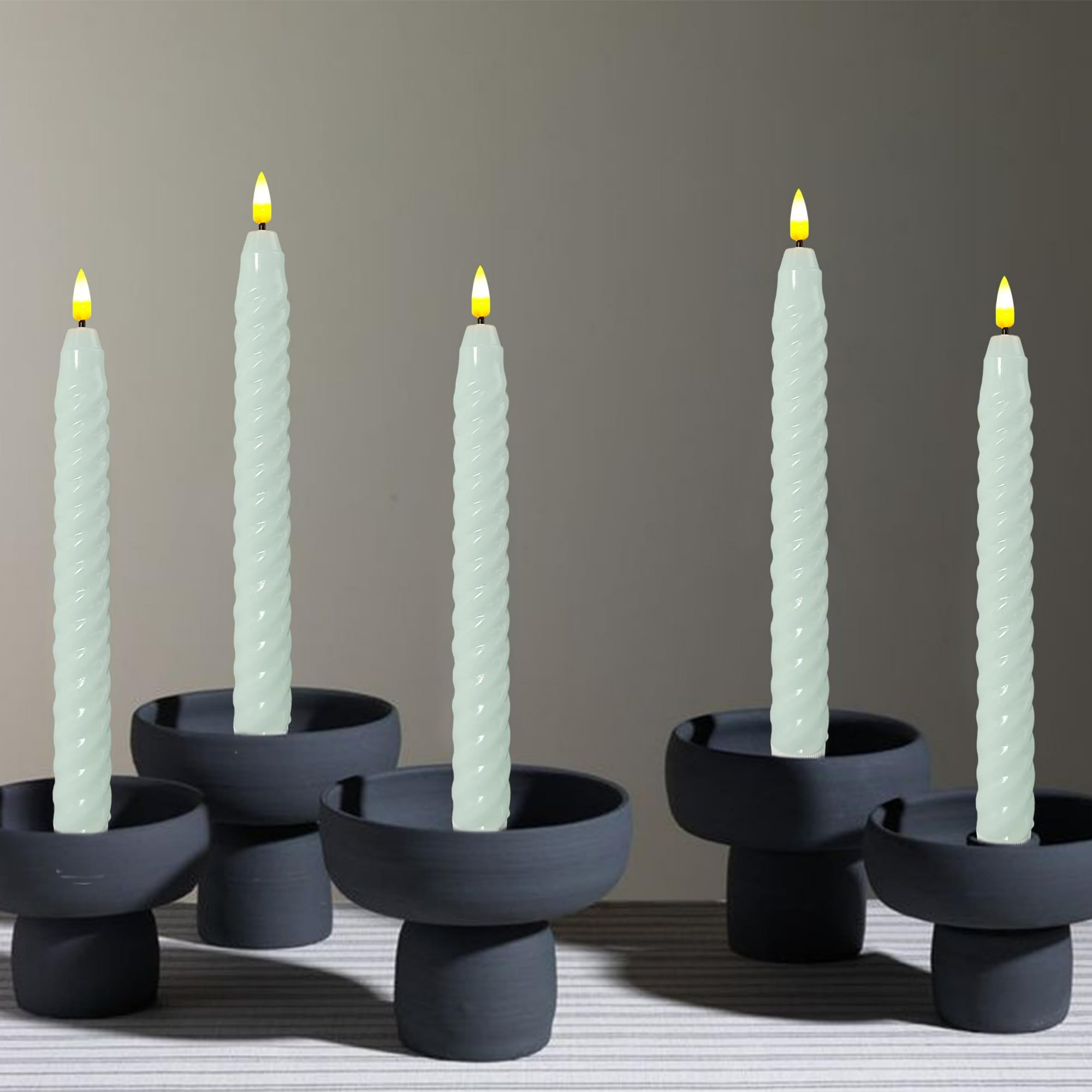 Blue Spiral Flameless Taper Candles, 9.8 Inch Flickering Candles with Remote and Timer, Real Wax Candlesticks LED Battery Operated 3D Wick for Wedding Party Home Decor