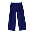 thumbnail image 5 of Domuza Linen Casual Dress Pants for Men Old Money Wide Leg Baggy Pleated Vintage Relaxed Fit Slacks Work Office Dark Blue XL, 5 of 5