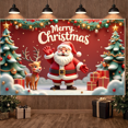 thumbnail image 5 of Santa Claus Theme Christmas Banner Reindeer Design Xmas Display Red Background Gold Ornaments Holiday Backdrop for Christmas Party Family Gathering Photo Shoot, 5 of 9
