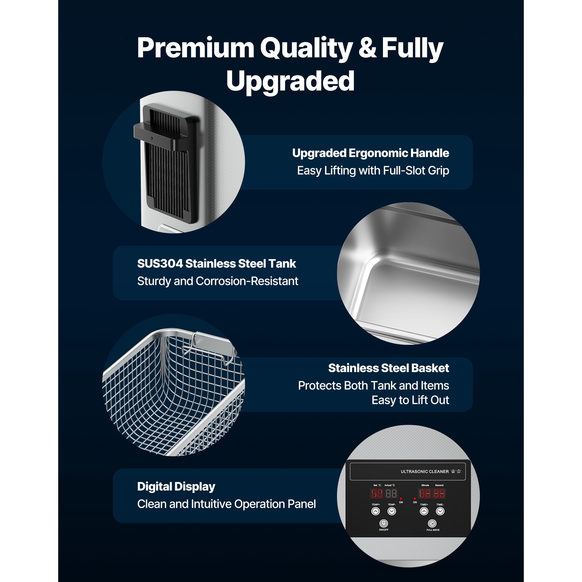 KFFKFF 6L Ultrasonic Cleaning Machine with Digital Display, Stainless Steel 40kHz Cleaner for Jewelry, Watches, Razors, Coins, and More, Includes Cleaning Basket