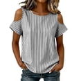 thumbnail image 5 of ClodeEU Women's Cold Shoulder Striped Blouse,Round Neck Short Sleeve T-Shirt for Summer Black,Women's Plus L, 5 of 8