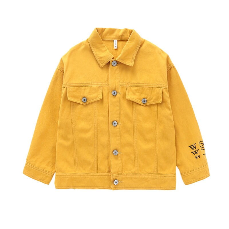 2021 Spring Autumn Jacket Boys Kids Letter Print Outerwear Yellow Black Windbreaker Denim Jeans Coats Teenage Children Clothing