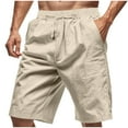 thumbnail image 2 of BLCHUNen Mens Summer Beach Shorts Cotton Linen Breathable Drawstring Elastic Casual Shorts with Pockets, 2 of 9