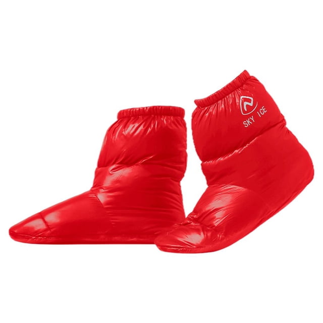 1 par de pantuflas portátiles de plumón de pato, cálidas y resistentes para acampar en invierno. Rojo M