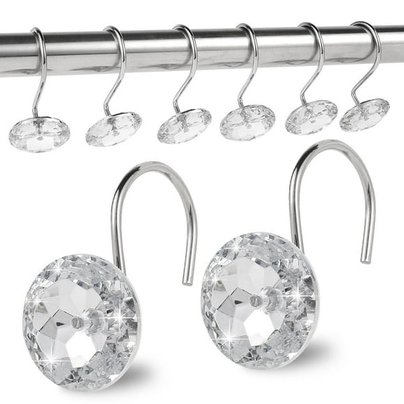 12Pcs Shower Curtain Hooks Acrylic Crystal Shower Curtain Rings Decorative Curtain Rings Hooks