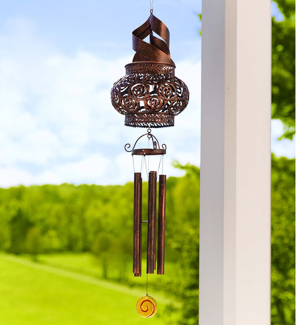 Solar Powered Hanging Swirl Garden Wind Spinner, 36.25" H