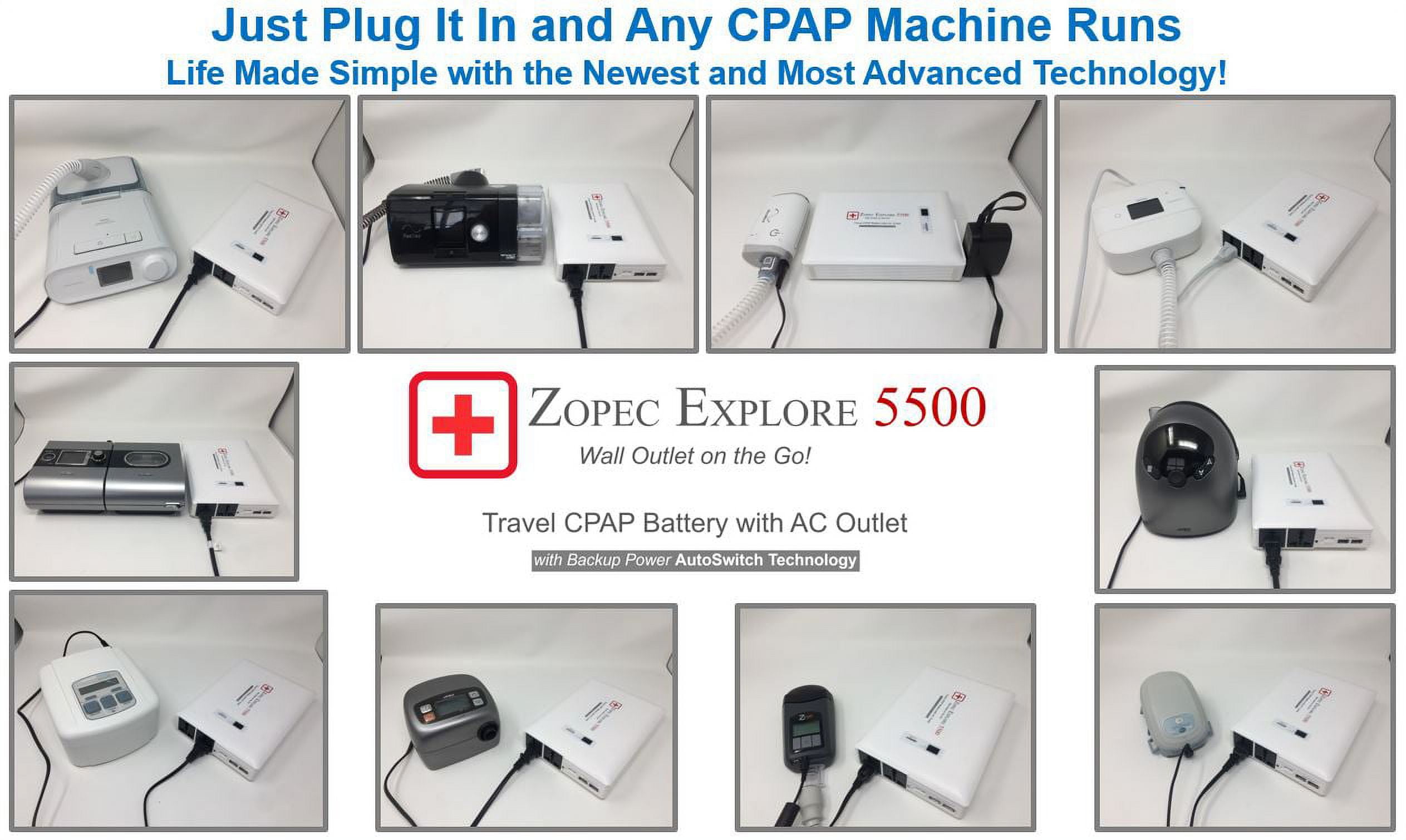Zopec EXPLORE 5500 Universal CPAP UPS Battery Backup Power Supply (2-3 Nights). Automatic Switch with Uninterrupted Sleep in Power Outage! Works with All CPAP Brands with No Adapters. FAA Compliant.