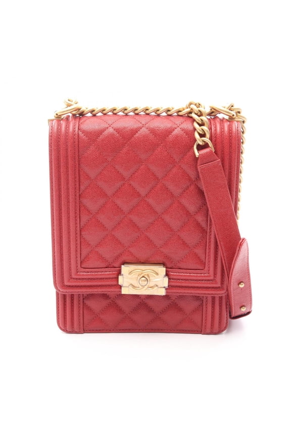 Pre-Owned Chanel Boy Matelass Shoulder Bag/Handbag, Calfskin Leather, Women's, Red (AS0130)