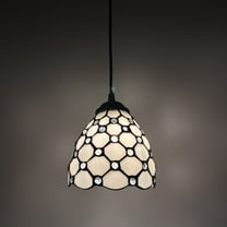Tiffany Style Mini Hanging Lamp White Stained Glass Crystal Beans LED Bulb Included 6”W*6”D*50”H