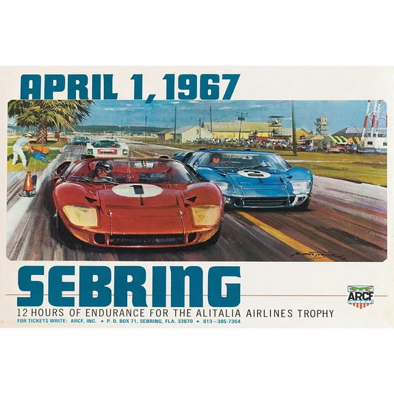1967 Sebring Florida Race Vintage Style Auto Racing Wall Art - 12x18 Inch Laminated Poster - Stunning Detail and Bold Colors