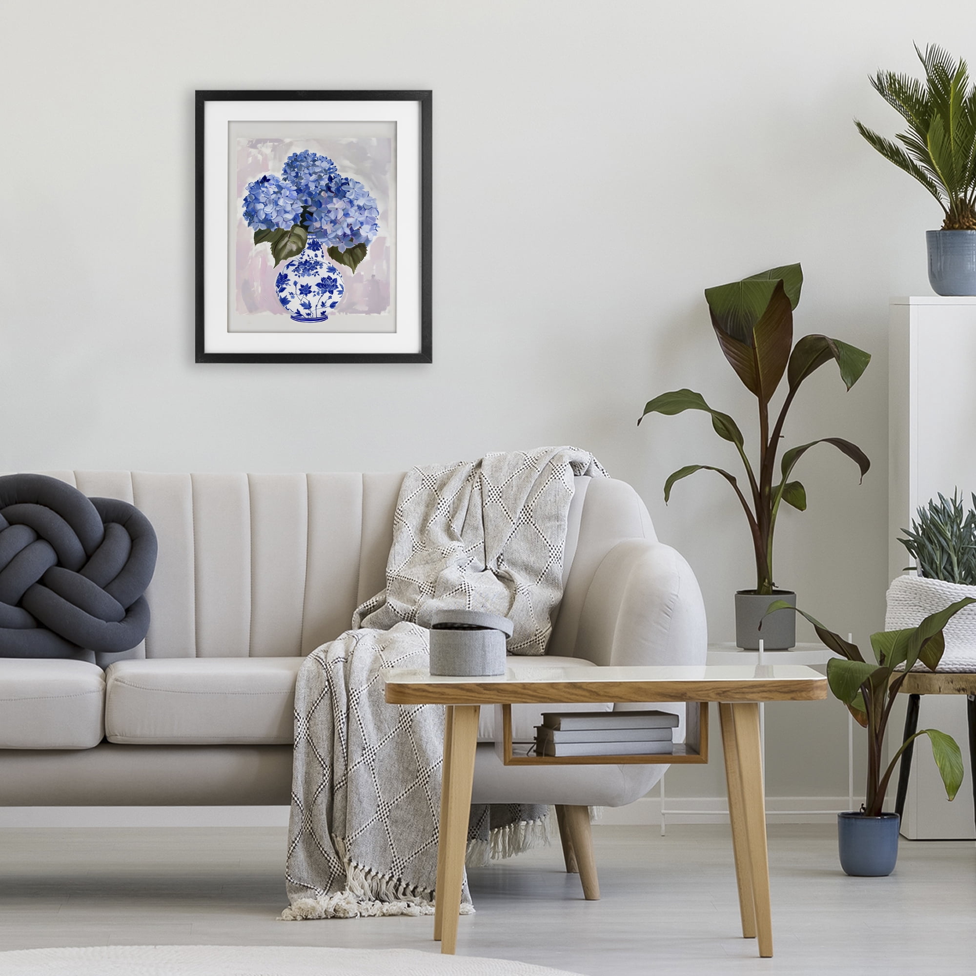 Stupell Industries Blue Hydrangea in Porcelain Vase Black Framed Print Under Glass, design by The Prints Vibe