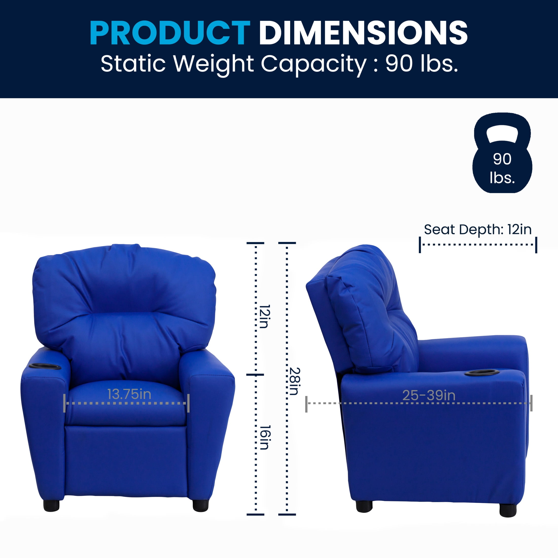 Flash Furniture Chandler Contemporary Blue Vinyl Kids Recliner with Cup Holder