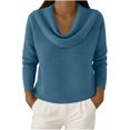 thumbnail image 2 of Qulqfy Women's Sweatshirt Plus Size Cowl Neck Tunic Blue Waffle Knit Sweatshirt Spring Fall Long Sleeve Shirts Business Casual Tops for Women 5XL, 2 of 9