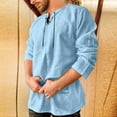 thumbnail image 2 of BdTemWBs Men's Cotton Linen Shirt Long Sleeve Solid Color Ethnic Beach Yoga Top Viking Shirt Top Drawstring Neck, 2 of 5