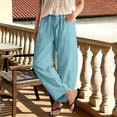 thumbnail image 2 of Trgacdwlo Blue Lounge Pants Women Wide Leg Cropped Pants for Women Elastic Waist Drawstring Beach Vacation Linen Pants Women with Pocket, 2 of 4