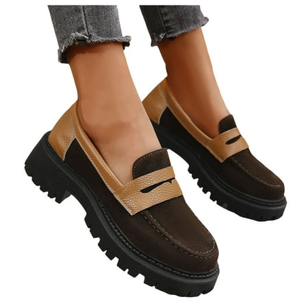 Mepaouo Mary Jane Shoes for Women Retro Suede Platform Casual Work Walking Loafers Shoes(Brown 8)