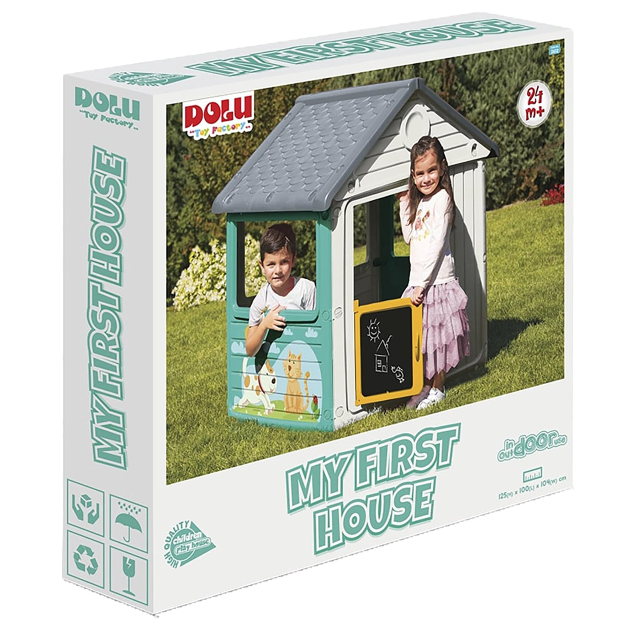 Dolu: My First House: White & Green - Playhouse, Indoor & Outdoor Toy, Cat & Dog Decal, Waterproof & Durable, Imaginative Play, Toddler Kids Age 2+