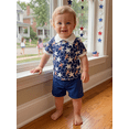 thumbnail image 4 of BemeyourBBs Toddler Baby Boy 4th of July Outfit Infant Baby Boys Independence Day Clothes Patriot Star Printed Short Sleeve Lapel Button Shirt Drawstring Shorts Set Toddler Boys Summer Outfit, 4 of 9