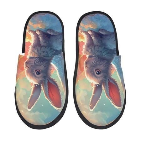 Balery Sunshine Winged Rabbit Slient Indoor Furry Fleece Comfort House Shoes Soft Non-Slip Home Shoes Cotton slippers House Slippers-- Large