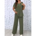 thumbnail image 2 of Women'S 2pcs Casual Short Sleeve Solid Color Top and Long Pants Trouser, 2 Piece Outfits Set for Women  Green S, 2 of 6