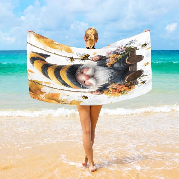 Ryvnso Gnome and Bee Beach Towel Quick Dry Swimming Yoga Beach Towels Large Sand Free Microfiber Towel 31"W x 71"L