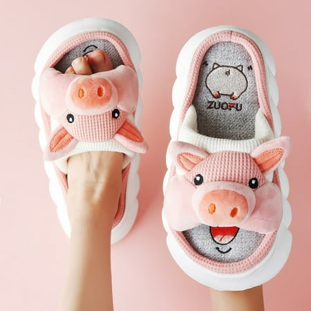 

CoCopeanut Linen Slippers For Men Women Cute Husky Thick Bottom Indoor Couple Slides Home Shoes Non-Slip Spring Autumn Cotton Linen Sandals