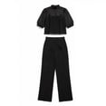thumbnail image 5 of Guluxicc 3 Piece Women's Outfit Sets Mock Neck Puff Sheer Mesh Top with inner Cami and High Waist Wide Leg Pants Matching Sets for Business Casual Wear, 5 of 6