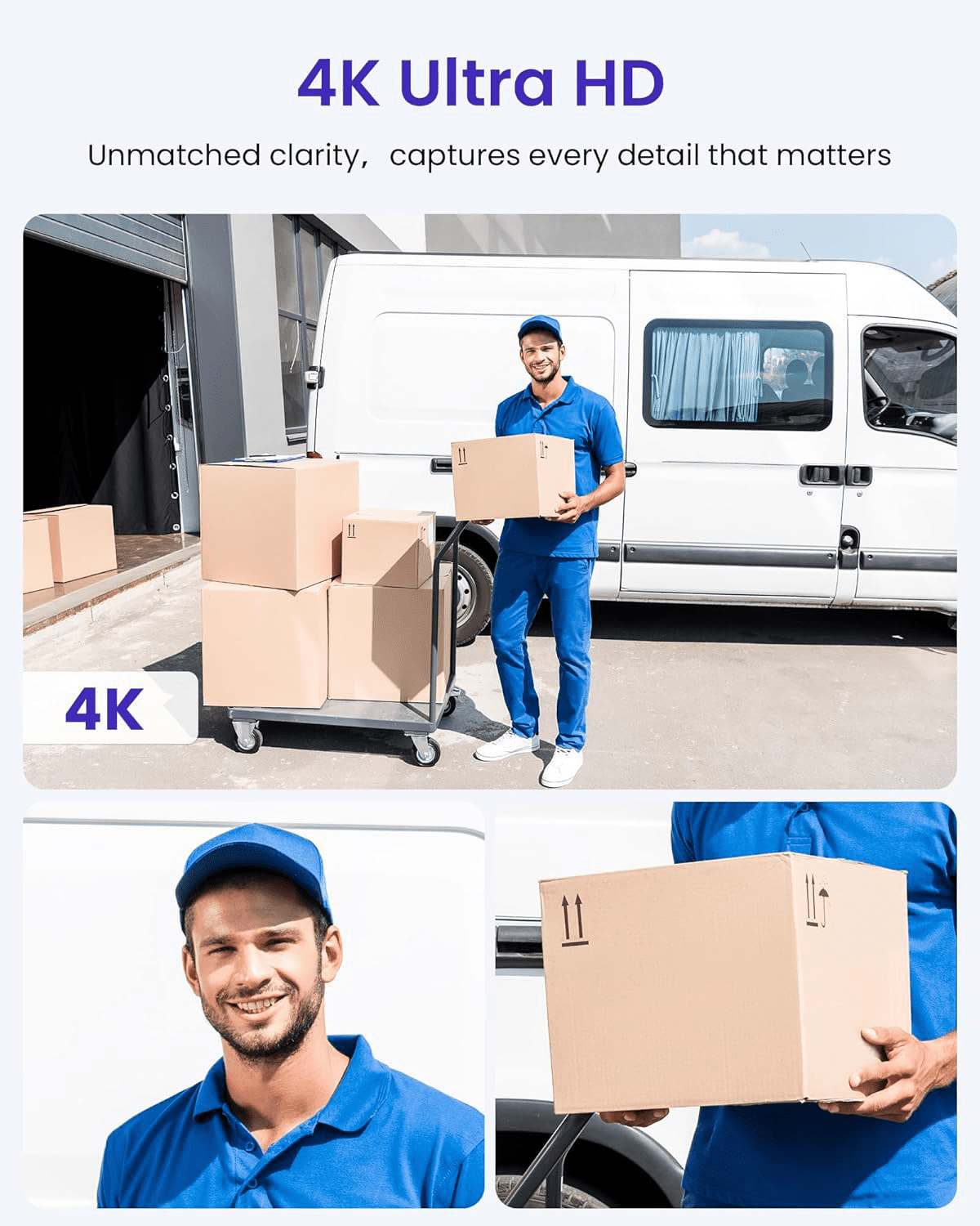 AKINGUAR Smart 4K Home Security Camera System, 4pcs Wired PoE IP Cameras with Person/Vehicle Detection, 8CH 4K NVR with 2TB HDD, 2-Way Audio, 100ft Night Vision, 24/7 Recording