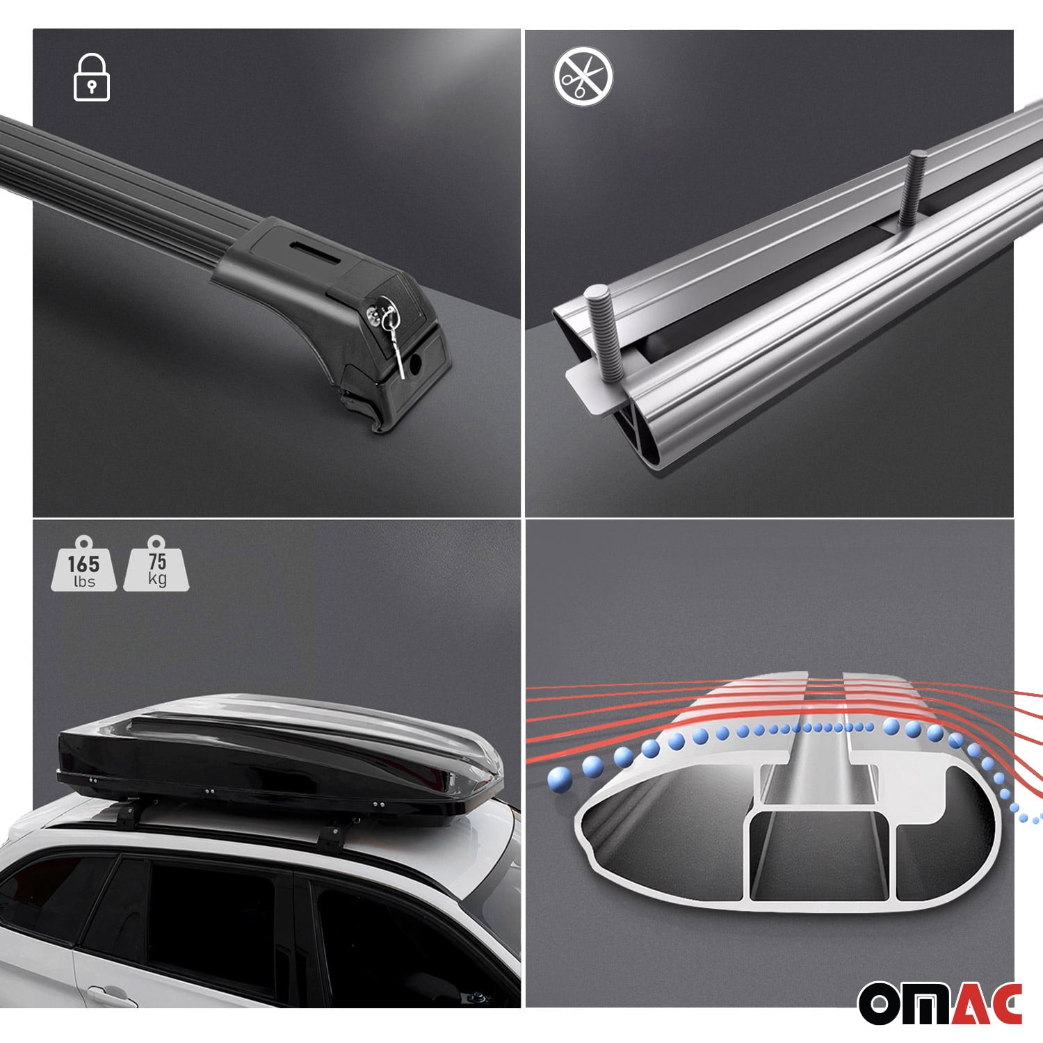 For 2011-2024 Mitsubishi Outlander Sport Roof Rack Cross Bars Aluminum Black 2X