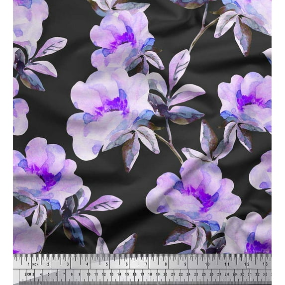 Soimoi Georgette Viscose Fabric Flower & Leaves Watercolor Decor Fabric Printed Yard 42 Inch Wide