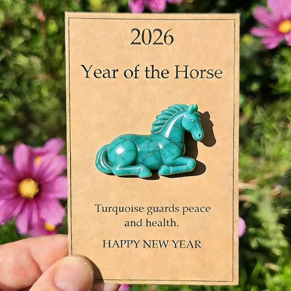 2026 Year of the Horse Lucky Turquoise Horse Figurine – Health Guardian Crystal Statue, Hand-Carved New Year Decor Gift