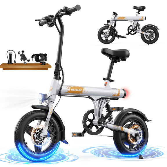 VARUN Electric Bike, 14" Folding EBike for Adults Teens, Peak 500W 36V 280.8Wh Battery, Mini Commuter City Ebike with Rear Shock Suspension up to 20MPH, 25Mile Range,UL2849