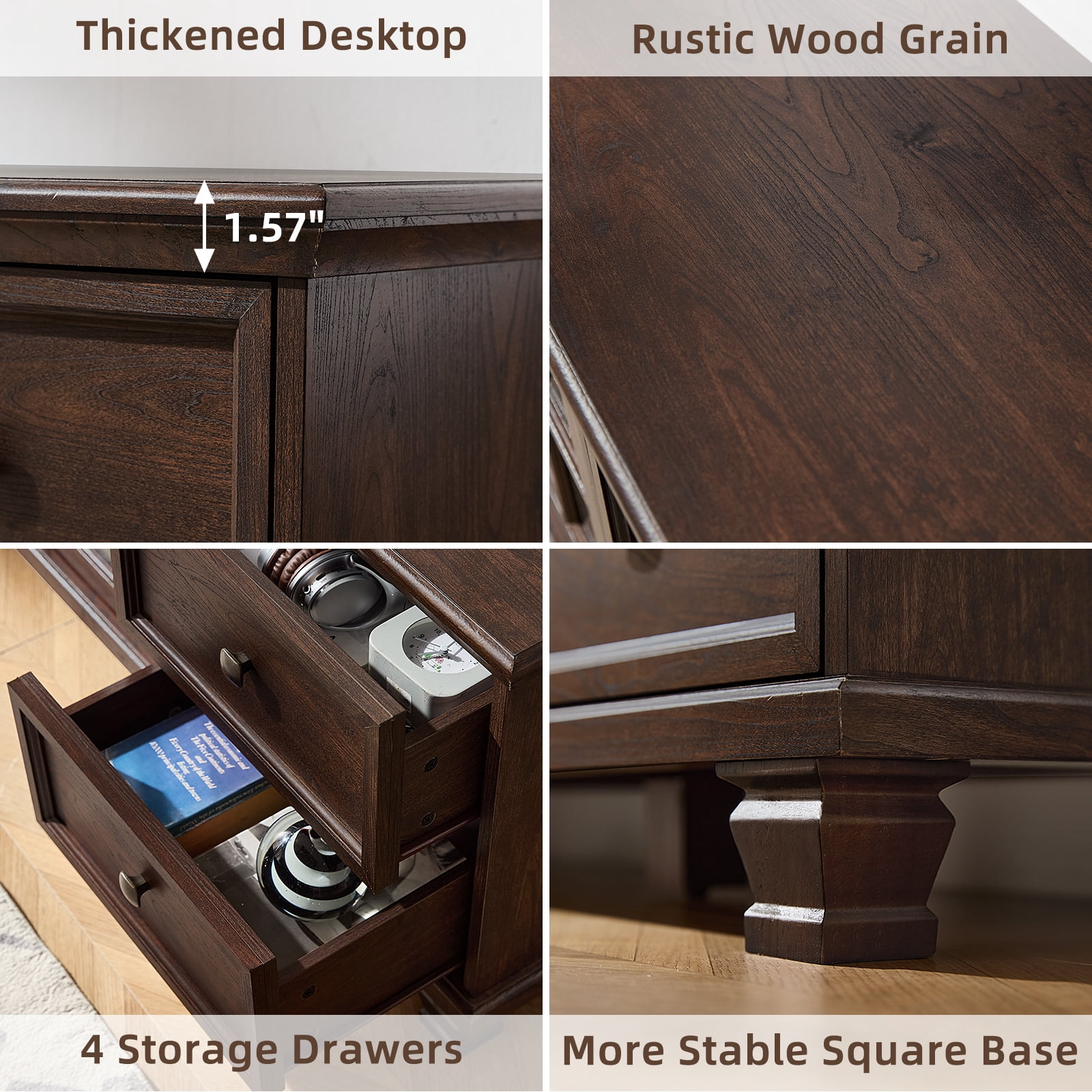 Buildhom Farmhouse TV Stand with Storage, 4-Drawer Rustic Brown Entertainment Center for Living Room, Walnut