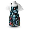 thumbnail image 3 of Marine Apron, Multicolor Underwater Life with Corals Dolphin Fish Cartoon Look Illustration, Unisex Kitchen Bib with Adjustable Neck for Cooking Gardening, Adult Size, Dark Petrol Blue, by Ambesonne, 3 of 3